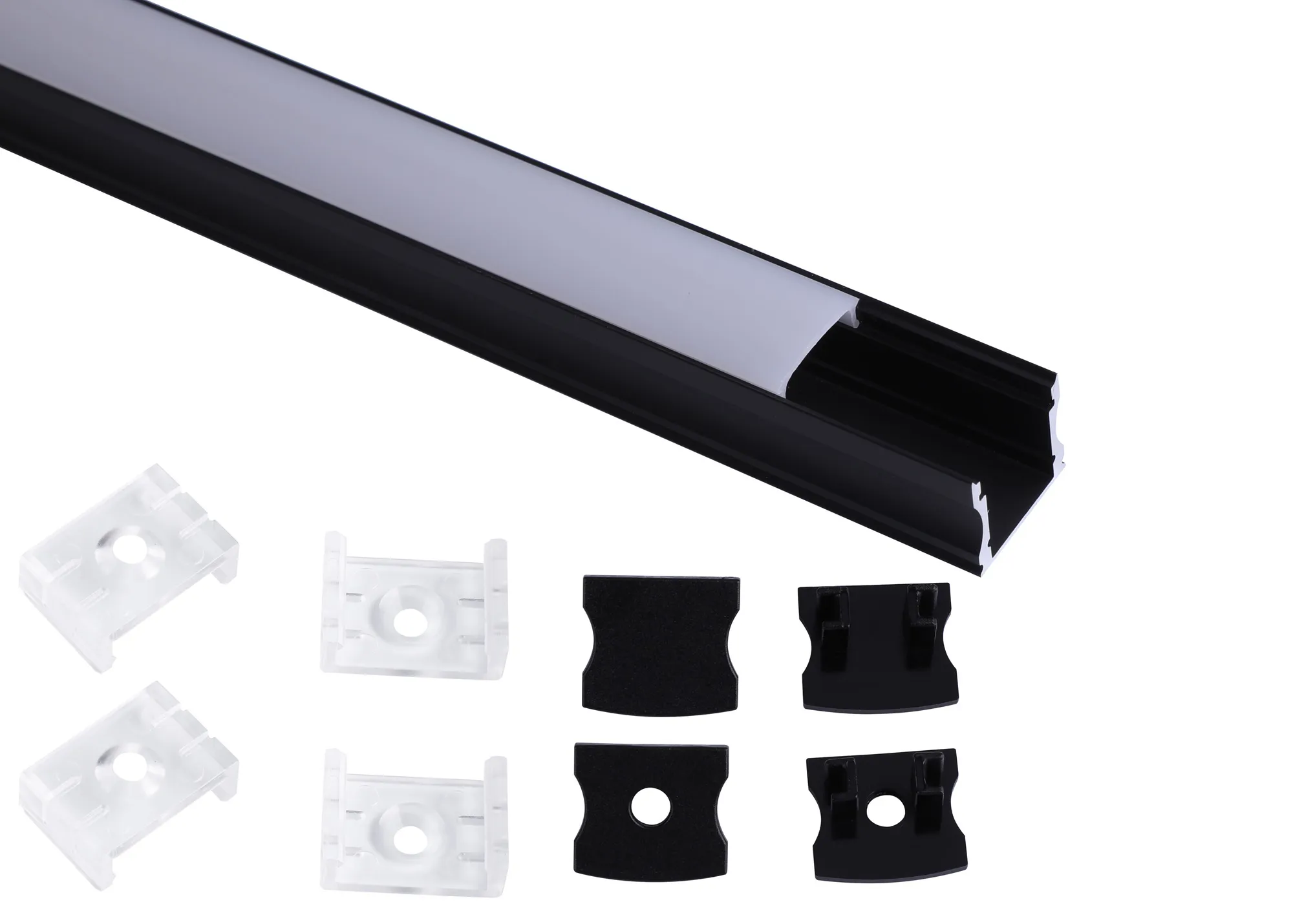 M7393  Tiras 2m, 17 x 15.3mm Black Aluminium Profile With Diffuser And Accessories